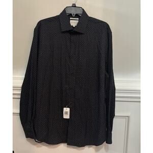 ConStruct 4 Way Stretch Button Up Shirt Mens Large Slim Fit Black Micro Dot NWT